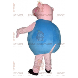 Roztomilý kostým maskota kulatého růžového a modrého prasete