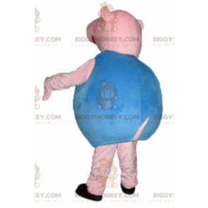 Fantasia de mascote BIGGYMONKEY™ de porco redondo rosa e azul