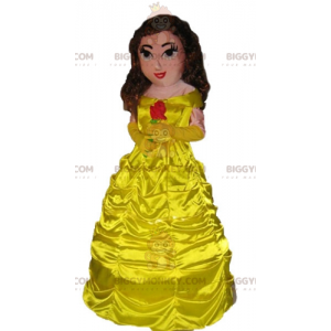 Prinsessan BIGGYMONKEY™ maskotdräkt i en vacker gul klänning -