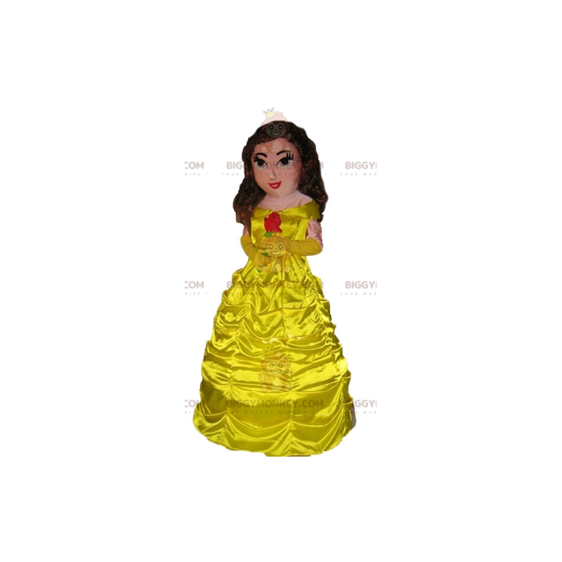 Princess BIGGYMONKEY™ Mascot Costume Wearing A Beautiful Yellow