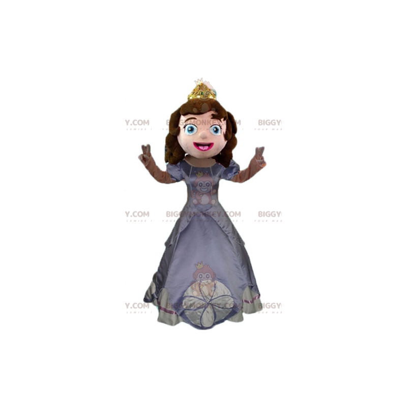 Prinsessan BIGGYMONKEY™ maskotdräkt med grå klänning och krona
