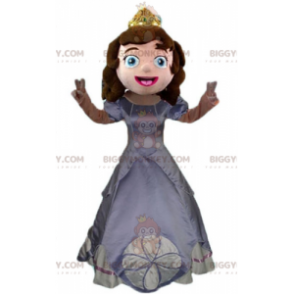 Kostým princezny BIGGYMONKEY™ maskota s šedými šaty a korunou –
