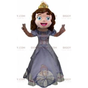 Traje de mascote da princesa BIGGYMONKEY™ com vestido cinza e