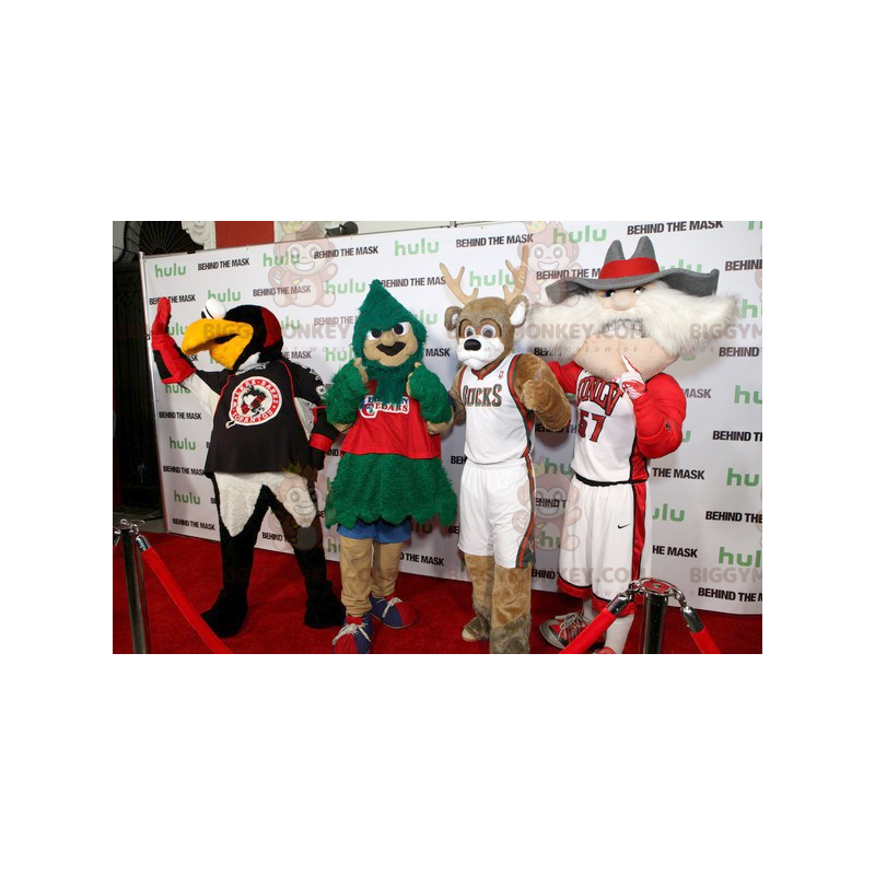4 BIGGYMONKEY™s mascot a bird, a fir tree, a reindeer and an