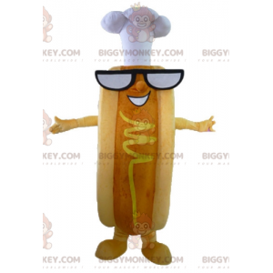 Erittäin hauska hot dog BIGGYMONKEY™ maskottiasu, jossa lasit