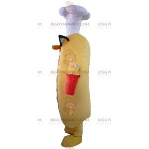 Erittäin hauska hot dog BIGGYMONKEY™ maskottiasu, jossa lasit
