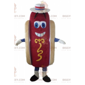 Sød og farverig kæmpe hotdog BIGGYMONKEY™ maskotkostume med hat