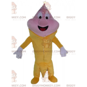 Costume mascotte BIGGYMONKEY™ cono gelato gigante rosa e giallo