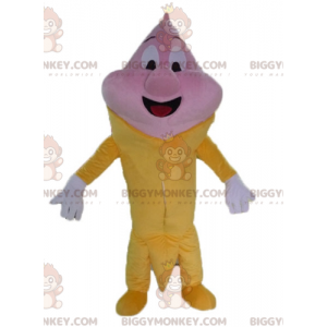 Rosa och gul jätteglasstrut BIGGYMONKEY™ maskotdräkt -