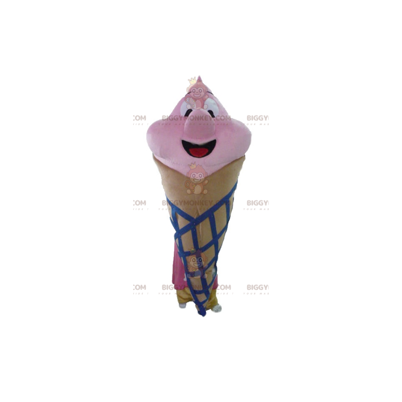 BIGGYMONKEY™ Giant Brown Pink and Blue Ice Cream Cone Mascot