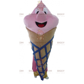 Disfraz de mascota de cono de helado gigante marrón rosa y azul