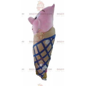 Disfraz de mascota de cono de helado gigante marrón rosa y azul