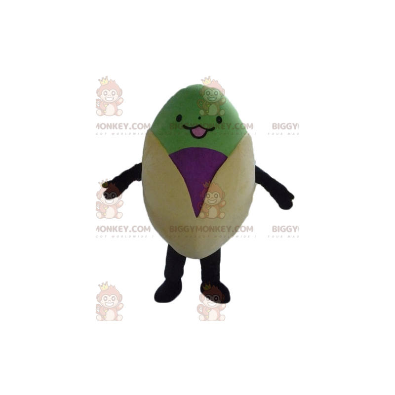 BIGGYMONKEY™ costume mascotte pistacchio gigante beige viola e