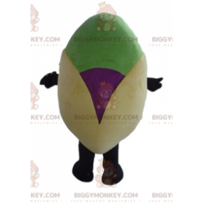 BIGGYMONKEY™ costume mascotte pistacchio gigante beige viola e