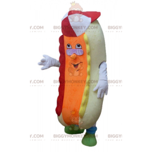 Colorful and funny beige and orange hot dog BIGGYMONKEY™ mascot