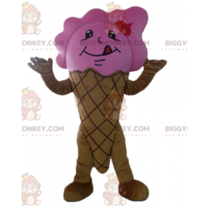 Bruin en roze gigantische ijshoorn BIGGYMONKEY™ mascottekostuum