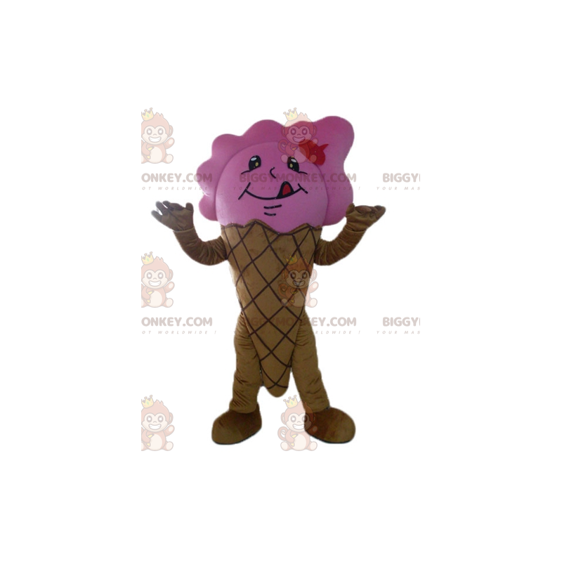 Hnědý a růžový kostým maskota BIGGYMONKEY™ obří kužel zmrzliny