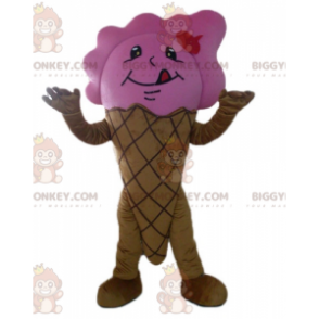 Traje de mascote gigante marrom e rosa de casquinha de sorvete