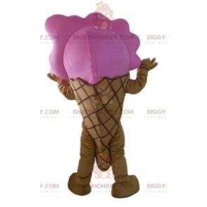 Bruin en roze gigantische ijshoorn BIGGYMONKEY™ mascottekostuum