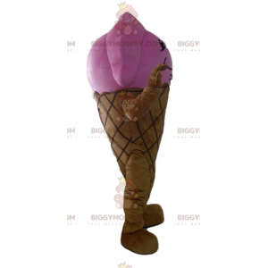 Hnědý a růžový kostým maskota BIGGYMONKEY™ obří kužel zmrzliny
