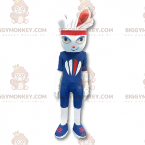 Sportief wit konijn BIGGYMONKEY™ mascottekostuum gekleed in