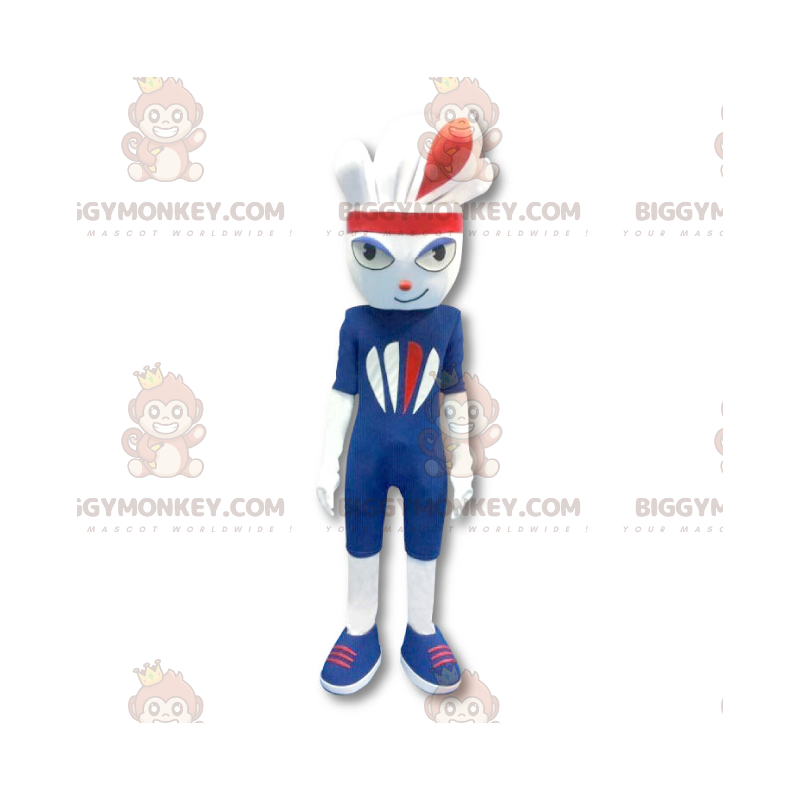 Sportig vit kanin BIGGYMONKEY™ maskotdräkt klädd i blått -