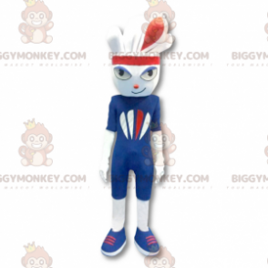 Αθλητική στολή μασκότ BIGGYMONKEY™ White Rabbit ντυμένη στα