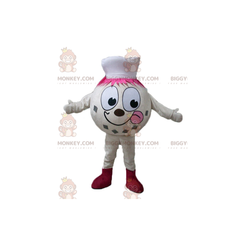 BIGGYMONKEY™ Beige Ice Cream Ball Man-mascottekostuum met hoed