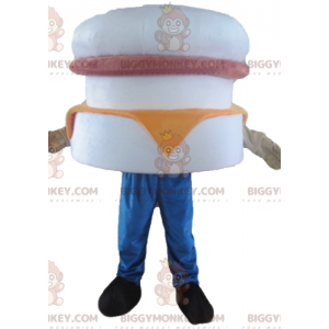 Traje de mascote de hambúrguer gigante branco rosa e laranja