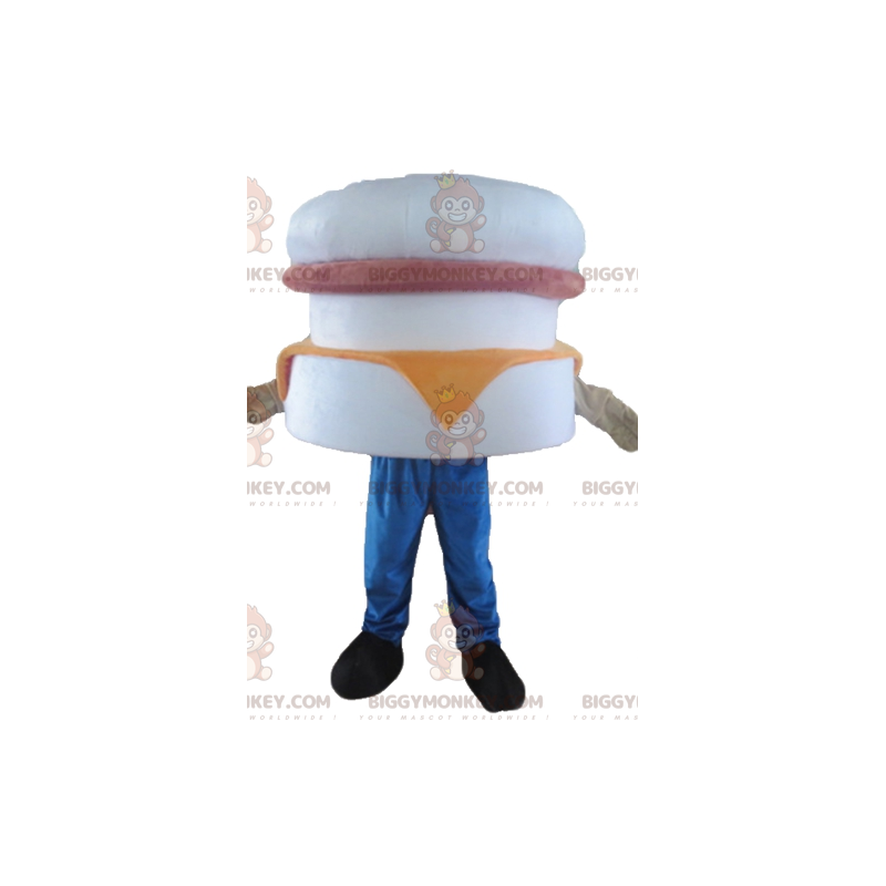 BIGGYMONKEY™ jätte vit rosa och orange hamburgermaskotdräkt -