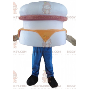 Disfraz de mascota de hamburguesa gigante blanca, rosa y