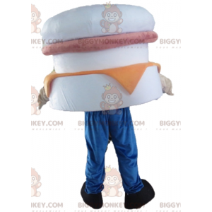 BIGGYMONKEY™ jätte vit rosa och orange hamburgermaskotdräkt -
