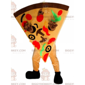 Erittäin värikäs Giant Pizza Slice BIGGYMONKEY™ maskottiasu -