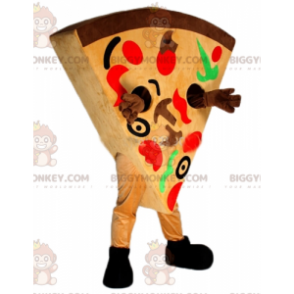 Mycket färgglad jätte pizzaskiva BIGGYMONKEY™ maskotdräkt -