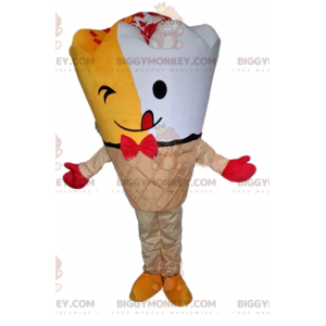 BIGGYMONKEY™ Maskottchen-Kostüm Gelb-weiße Riesen-Eistüte -
