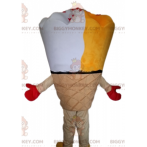 Κίτρινο και λευκό γιγάντιο χωνάκι παγωτού BIGGYMONKEY™ μασκότ