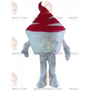 Kostým maskota BIGGYMONKEY™ z bílé a červené zmrzliny –