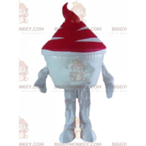 Weißes und rotes Eis Eisbecher BIGGYMONKEY™ Maskottchen-Kostüm