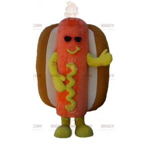 Orange Yellow and Brown Giant Hot Dog BIGGYMONKEY™ Mascot