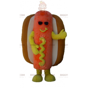 Oranssinkeltainen ja ruskea jättiläinen hot dog BIGGYMONKEY™