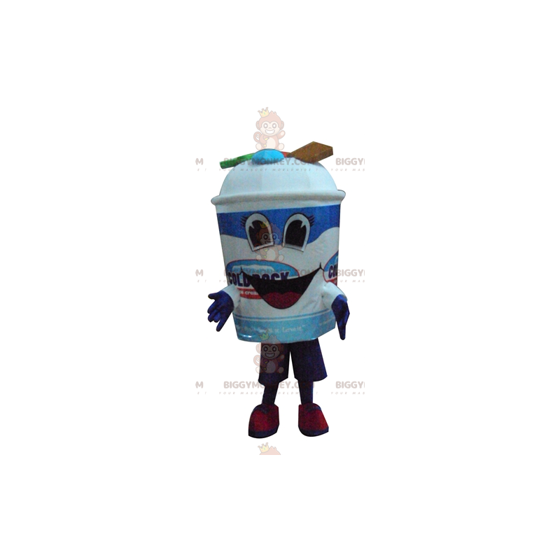 Kostým BIGGYMONKEY™ Maskot Obří modrobílý zmrzlinový hrnec s