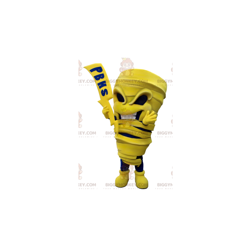 Costume de mascotte BIGGYMONKEY™ de momie jaune et bleue avec