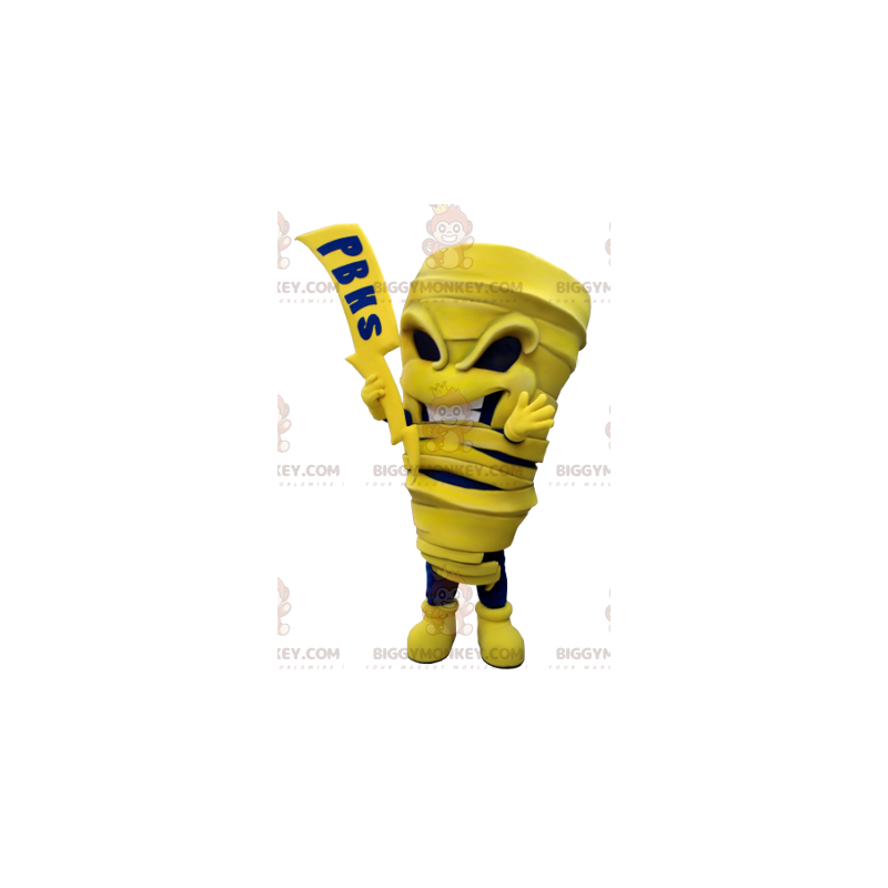 Disfraz de mascota BIGGYMONKEY™ Momia amarilla y azul con rayo