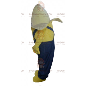 Giant Banana BIGGYMONKEY™ Maskottchenkostüm in blauen Overalls