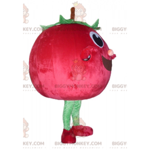 Kostým maskota BIGGYMONKEY™ z červené a zelené obří jahody a