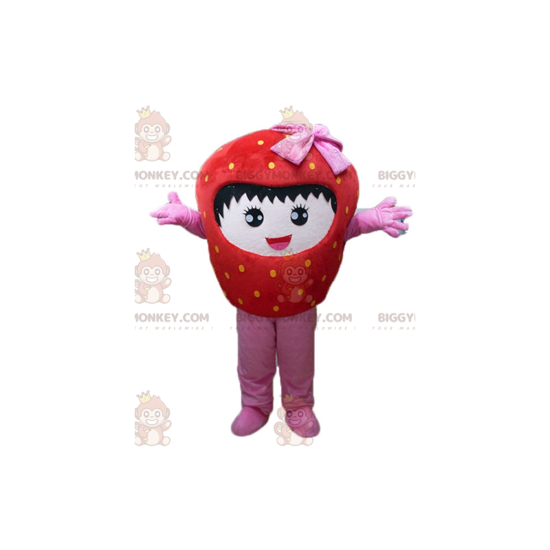 Smiling Giant Red and Pink Strawberry BIGGYMONKEY™ Mascot