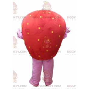 Leende jätte röd och rosa jordgubb BIGGYMONKEY™ maskotdräkt -