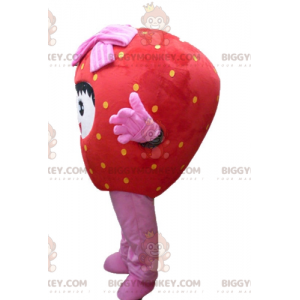 Lächelndes riesiges BIGGYMONKEY™-Maskottchen-Kostüm in rot und