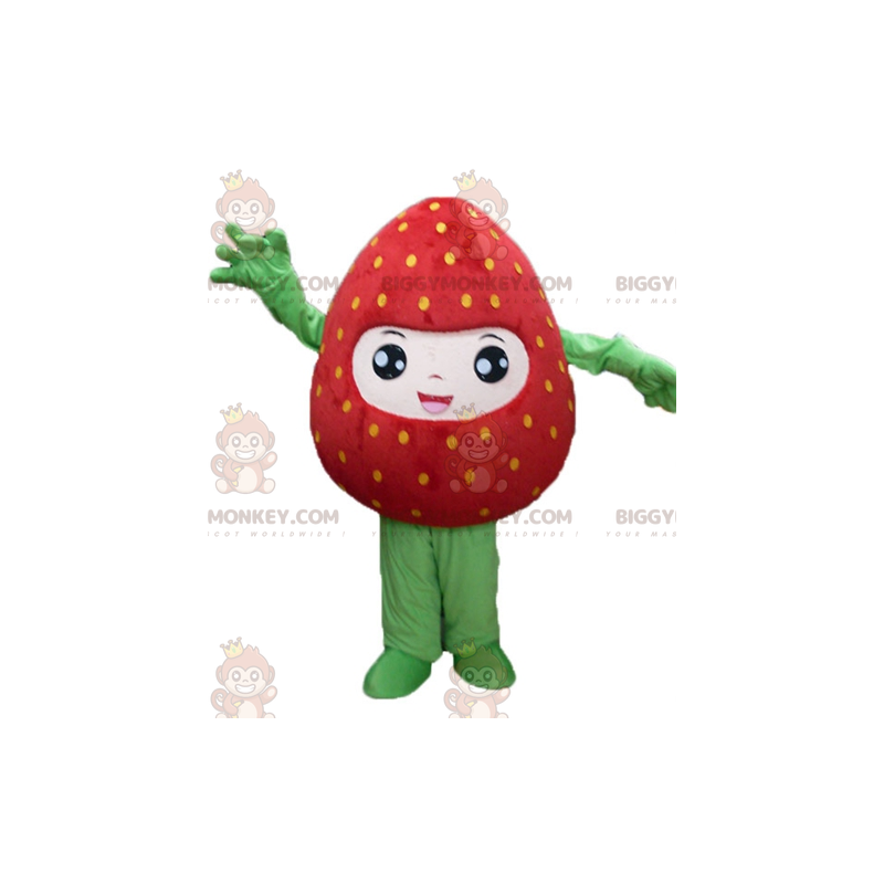Smilende kæmpe rød og grøn jordbær BIGGYMONKEY™ maskotkostume -