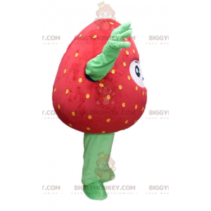 Disfraz de mascota gigante sonriente de fresa roja y verde